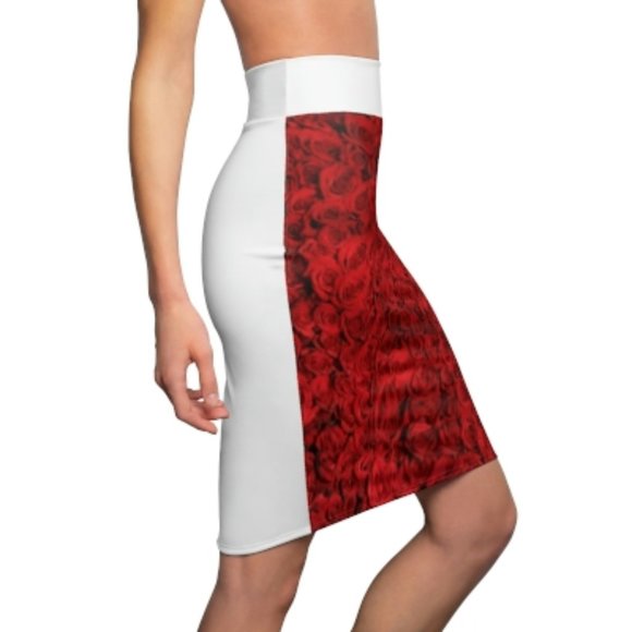 Red Rose Pencil Skirt - Picture 1 of 5